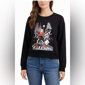 DKNY NYC Graphic Sweatshirt Black Size L Designer Pullover Streetwear Chic NEW